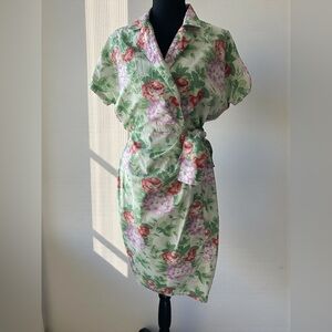 Vintage Susan Macy Floral Cotton Wrap Dress Cottagecore Midi Womens M